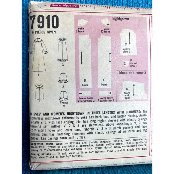 Simplicity 7910 Sewing pattern nightgown nighty long short 1960s size 16 bust 38 - Picture 4 of 5